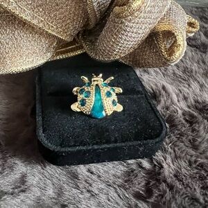 Gold and Blue Ladybug brooch